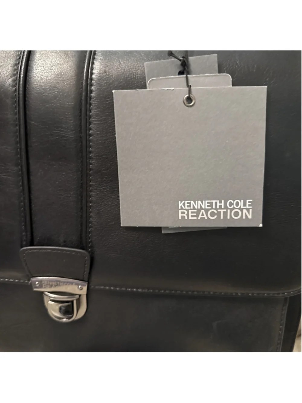 KENNETH COLE New York Red Hot Chili Pepper Black Leather Laptop Briefcase NWT